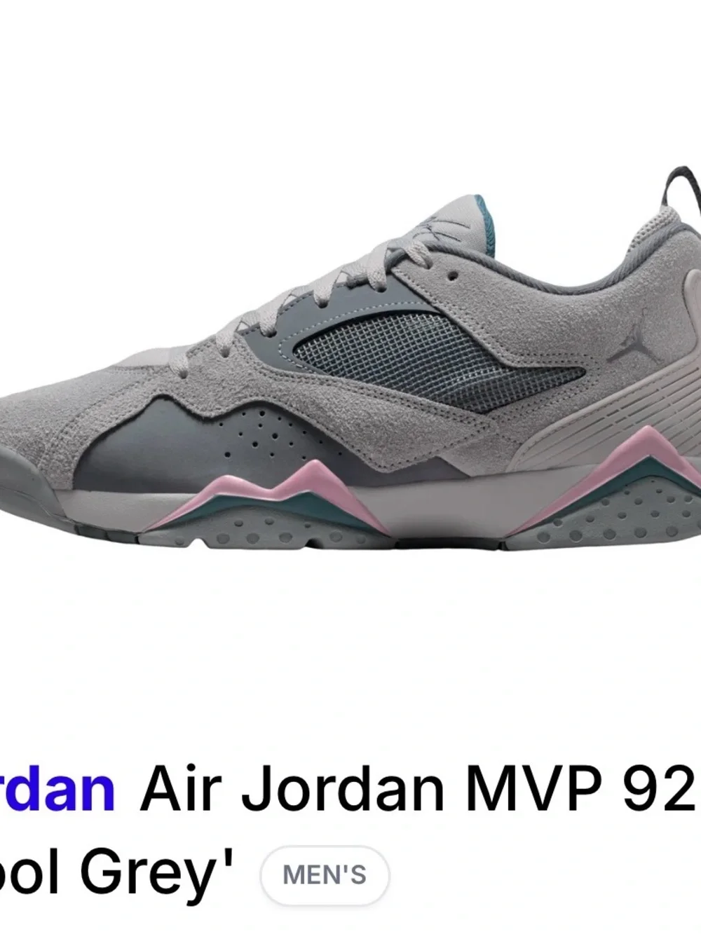 Jordan Men’s MVP 92 Low - Cool Grey/Pink Men's Sneakers